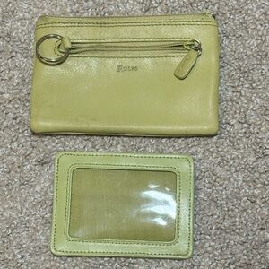2-Piece Rolfs Green Leather Coin Purse and ID/Card Holder Wallet Set Keyring